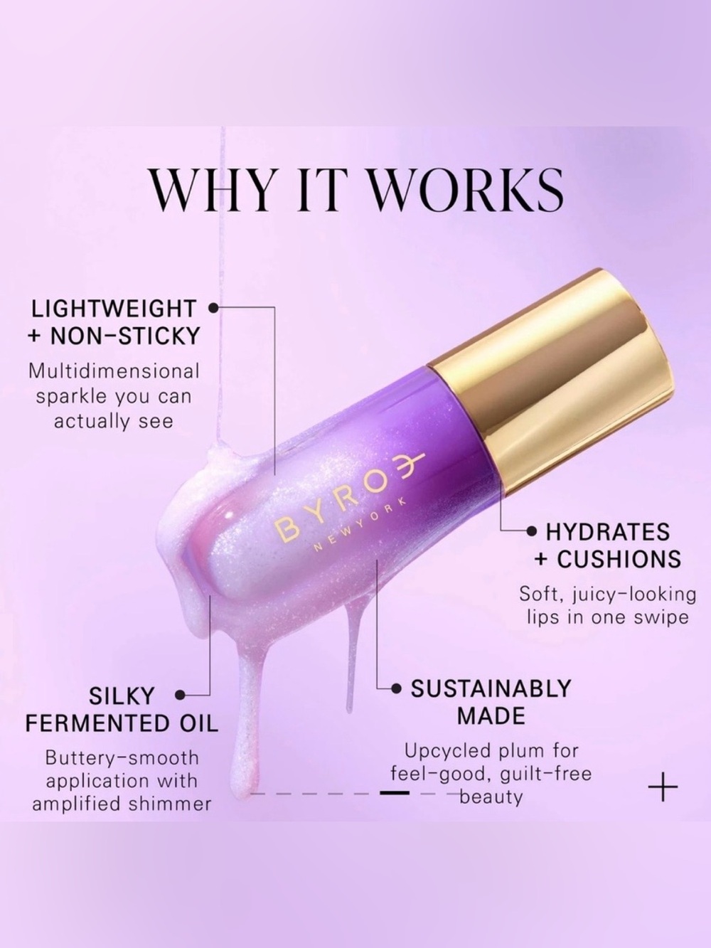 BYROE Sugar Plum Shimmer Lip Oil 3.7 mL – Vegan Hydrating Gloss – New In Box